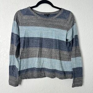 Theory Striped Long Sleeve Cotton Top Womens Size P Gray Blue Cotton Blend Knit